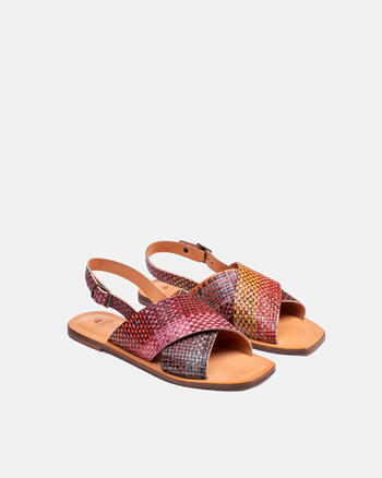 Crossed leather sandals with buckle  Woman Collections