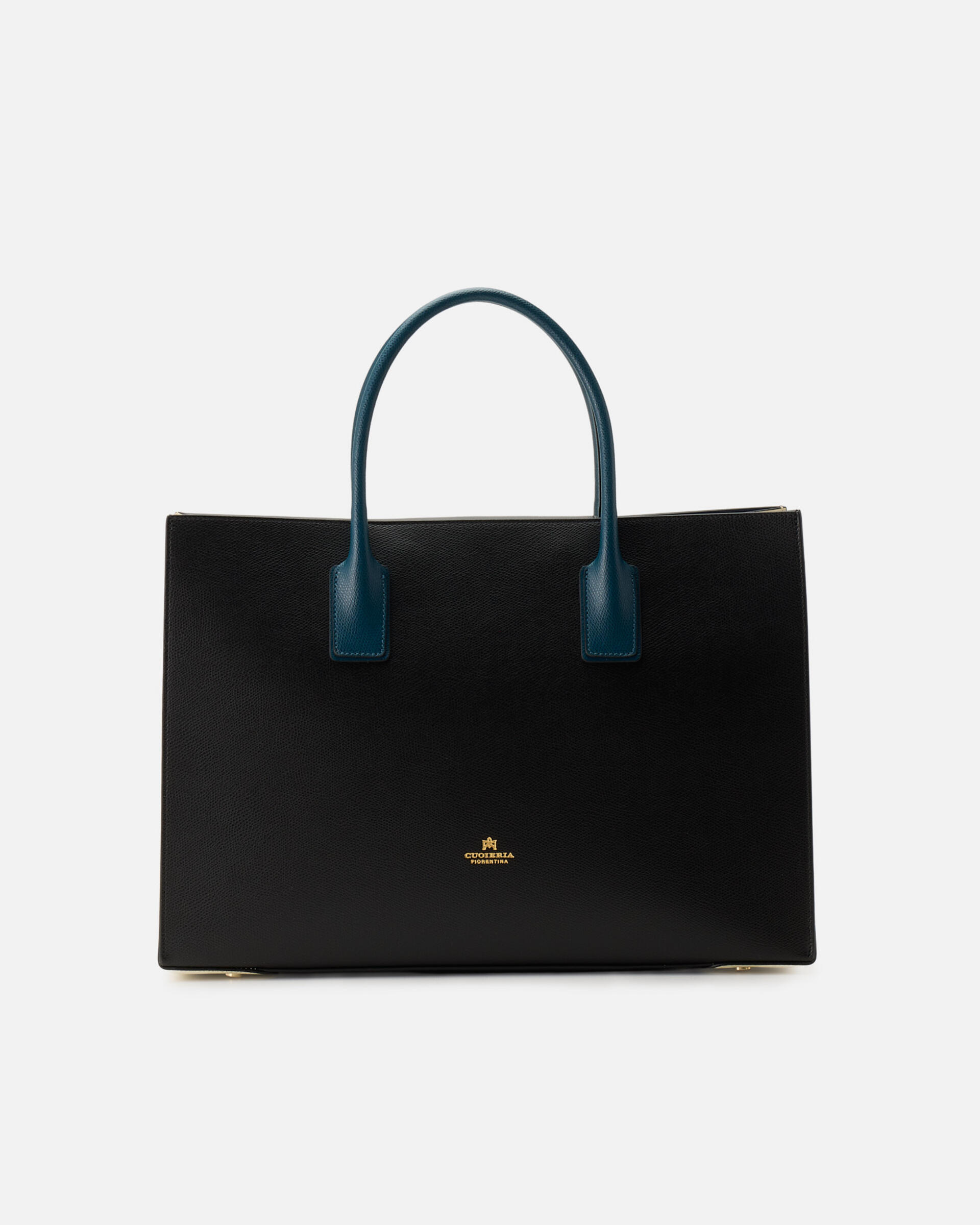 Alice big tote bag squadrata 3 colori Neroproseccopetrolio | Cuoieria Fiorentina