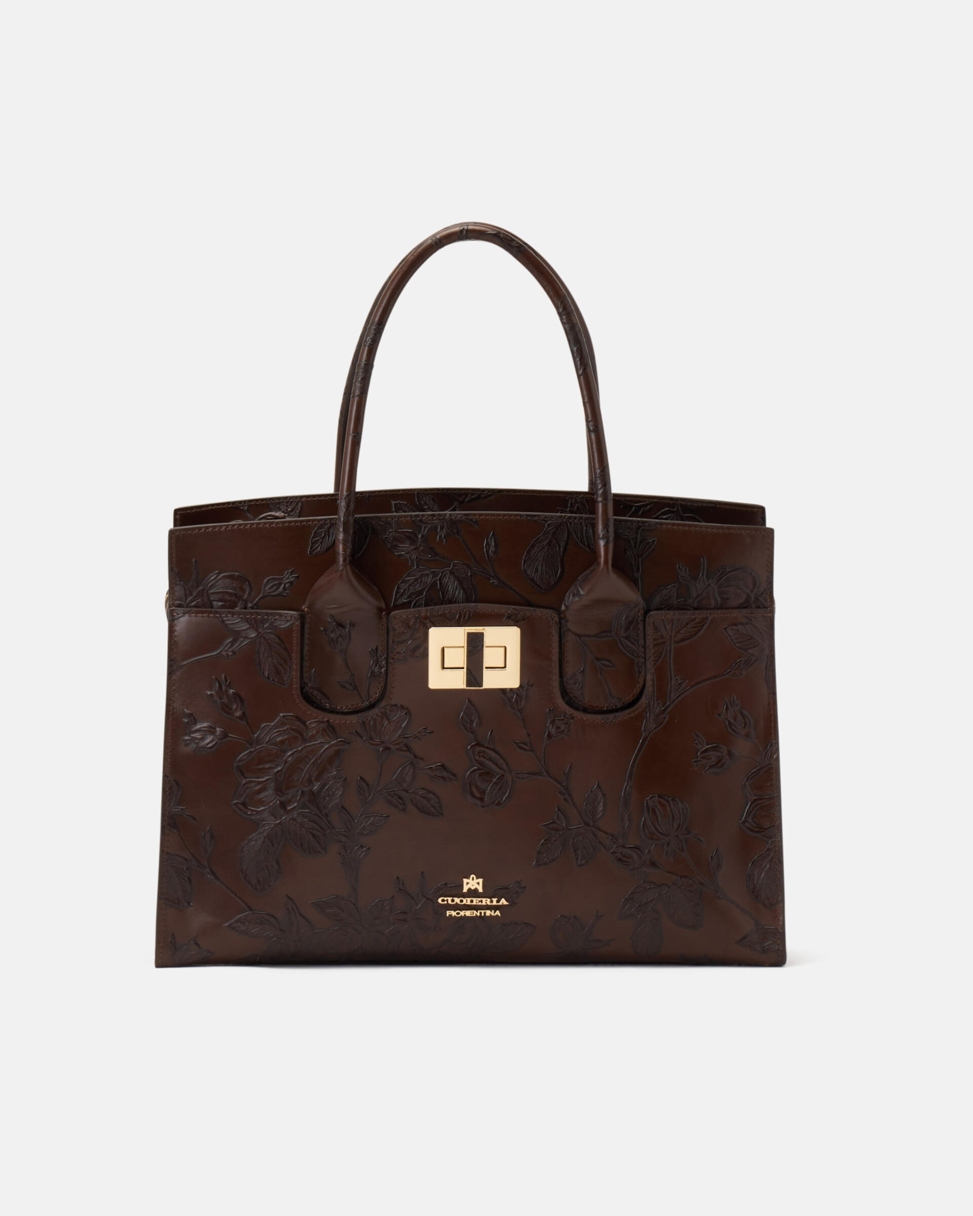 CUOIERIA FIORENTINA 本革バッグ 花柄型押し40x38cm美品 B000005573385-MO-01.jpg
