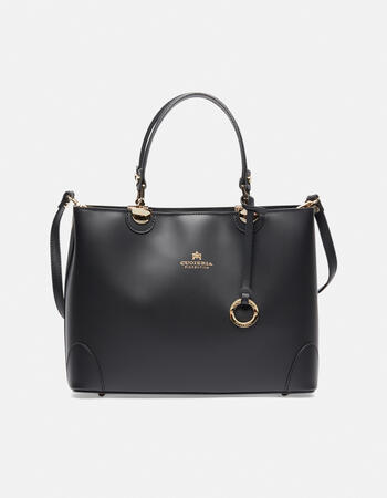 Hand bag in smooth calf leather with metal details  