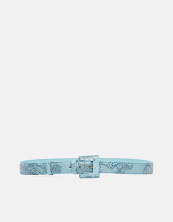 Medium mimì women's belt in rose embossed printed leather with banded buckle 