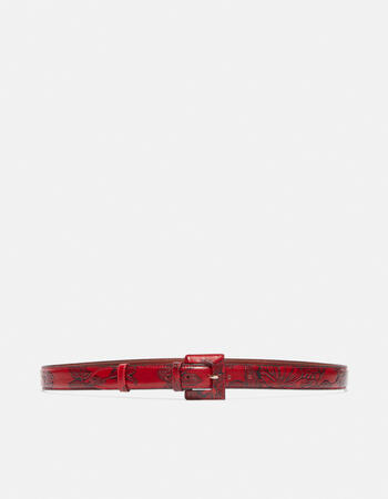 Medium mimì women's belt in rose embossed printed leather with banded buckle 