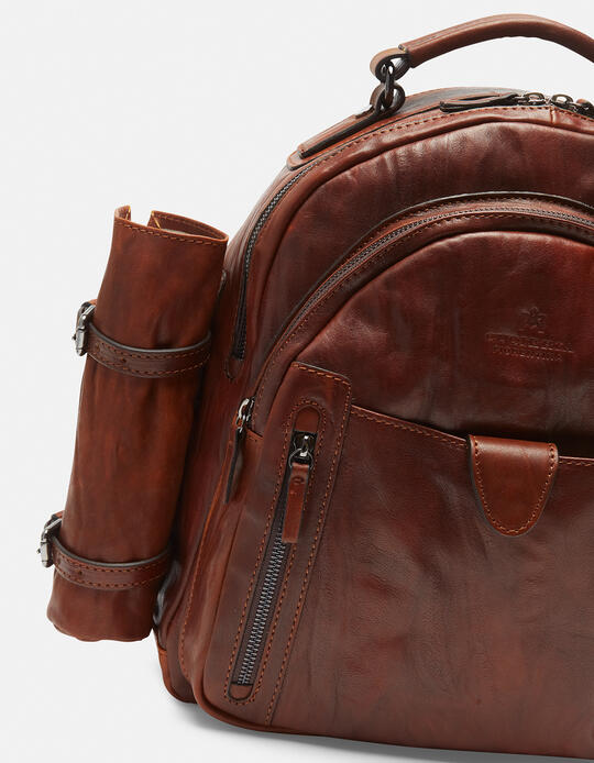 Bourbon men's medium backpack with umbrella holder MARRONE - Backpacks & Toiletry bag | TRAVEL BAGSCuoieria Fiorentina