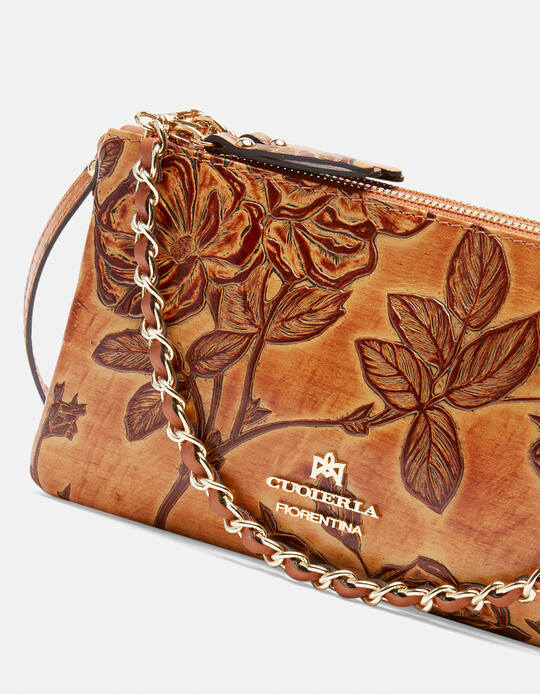 Double clutch bag in rose embossed printed leather Mimì BEIGE - Crossbody Bags - WOMEN'S BAGS | bagsCuoieria Fiorentina