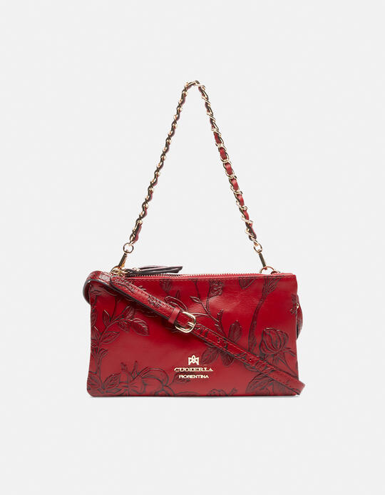 Double clutch bag in rose embossed printed leather ROSSO - Crossbody Bags - WOMEN'S BAGS | bagsCuoieria Fiorentina