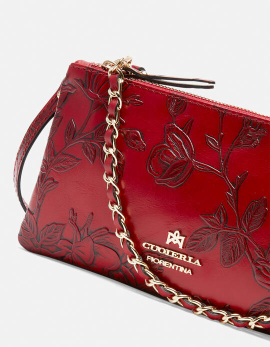 Double clutch bag in rose embossed printed leather Mimì ROSSO - Crossbody Bags - WOMEN'S BAGS | bagsCuoieria Fiorentina