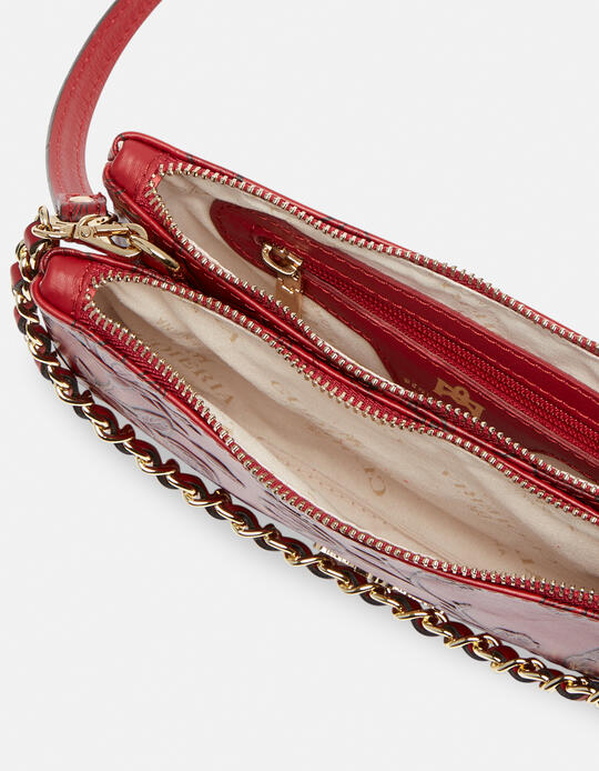 Double clutch bag in rose embossed printed leather Mimì ROSSO - Crossbody Bags - WOMEN'S BAGS | bagsCuoieria Fiorentina