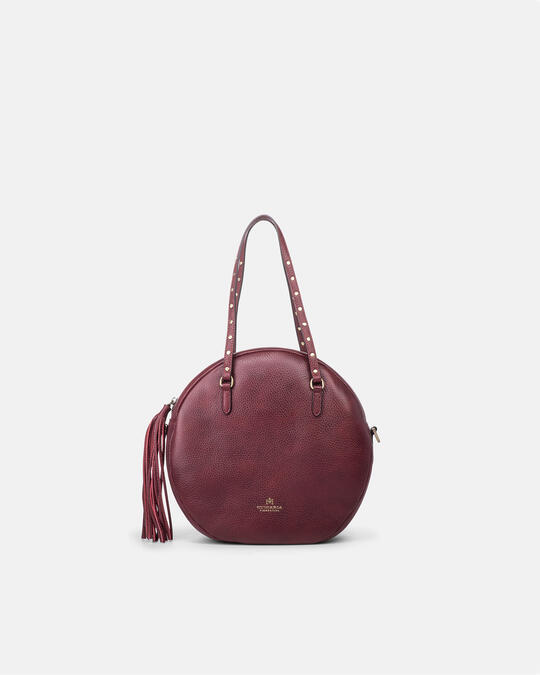 Round big bag in hammered calfskin CRANBERRY - SHOPPING - WOMEN'S BAGS | bagsCuoieria Fiorentina