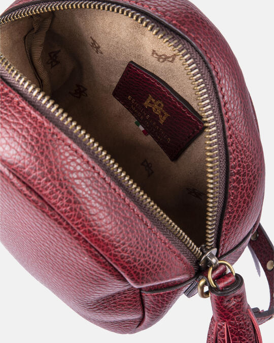 Round big bag in hammered calfskin CRANBERRY - Crossbody Bags - WOMEN'S BAGS | bagsCuoieria Fiorentina