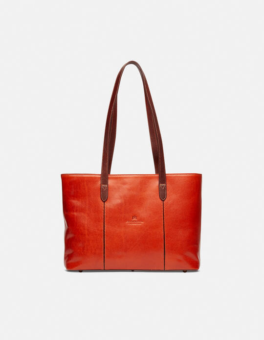 Large leather shopping bag ARANCIOBICOLORE - Women Bestseller | BestsellerCuoieria Fiorentina