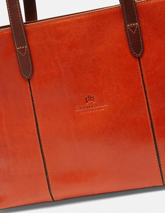 Large leather shopping bag ARANCIOBICOLORE - Women Bestseller | BestsellerCuoieria Fiorentina