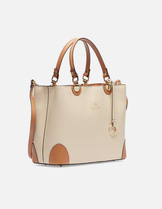 Hand bag in smooth calf leather with metal details BEIGECUOIO - TOTE BAG - WOMEN'S BAGS | bagsCuoieria Fiorentina