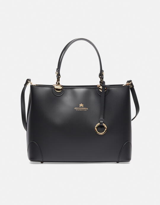 Hand bag in smooth calf leather with metal details NERO - TOTE BAG - WOMEN'S BAGS | bagsCuoieria Fiorentina
