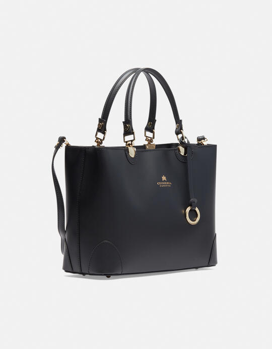 Hand bag in smooth calf leather with metal details NERO - TOTE BAG - WOMEN'S BAGS | bagsCuoieria Fiorentina