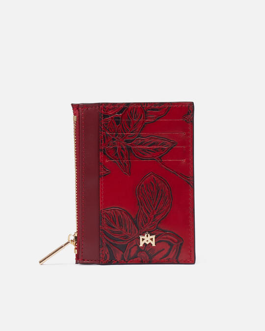 Printed calfskin card holder with zip ROSSO - Card Holders - Women's Wallets | WalletsCuoieria Fiorentina