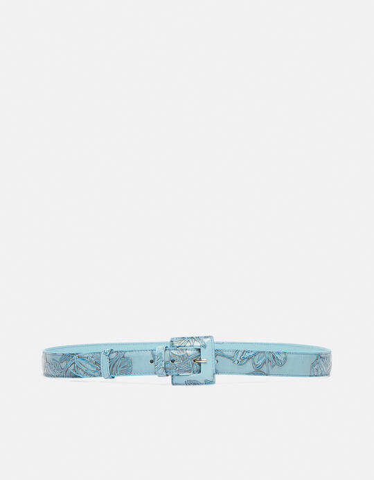 Medium Mimì women's belt in rose embossed printed leather with banded buckle Mimì CELESTE Cuoieria Fiorentina
