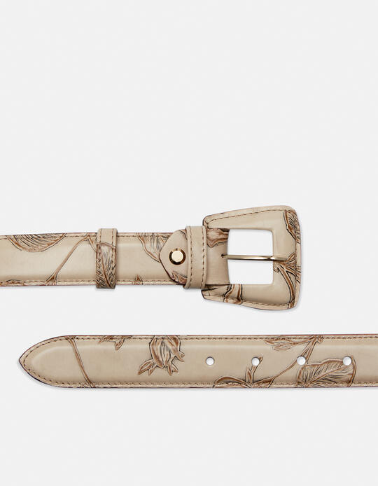 Medium Mimì women's belt in rose embossed printed leather with banded buckle Mimì TAUPE Cuoieria Fiorentina
