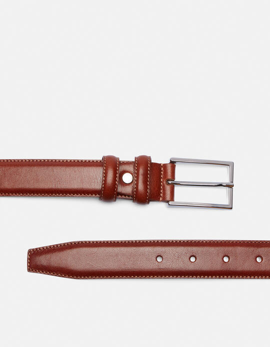 ELEGANT LEATHER BELT WITH SQUARED BUCKLE height 3,00 cm MARRONE - Men Belts | BeltsCuoieria Fiorentina