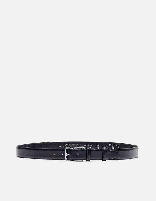 Elegant Leather Belt with squared buckle height, 3,5 cm BLU - Men Belts | BeltsCuoieria Fiorentina