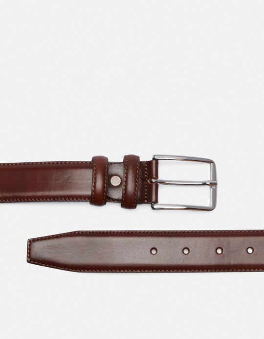 Elegant Leather Belt with squared buckle height, 3,5 cm TESTA DI MORO - Men Belts | BeltsCuoieria Fiorentina