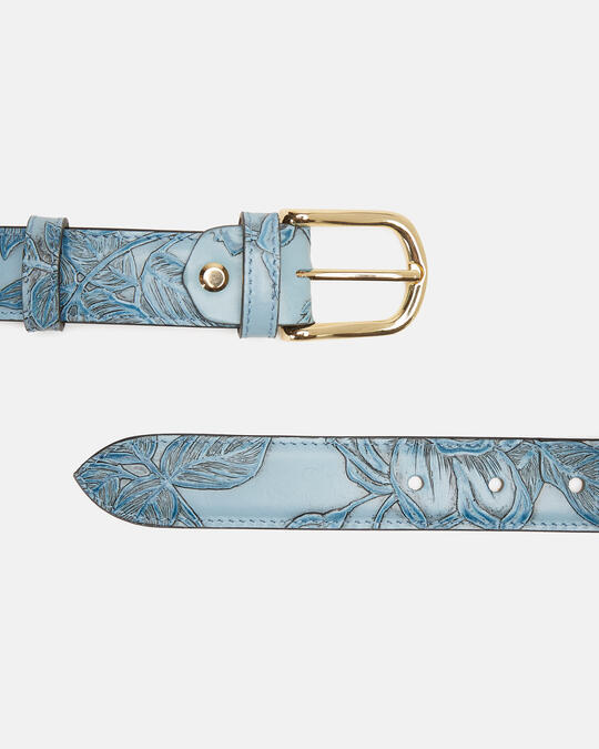 Belt in rose embossed printed leather Mimì CELESTE - Women's Belts | BeltsCuoieria Fiorentina