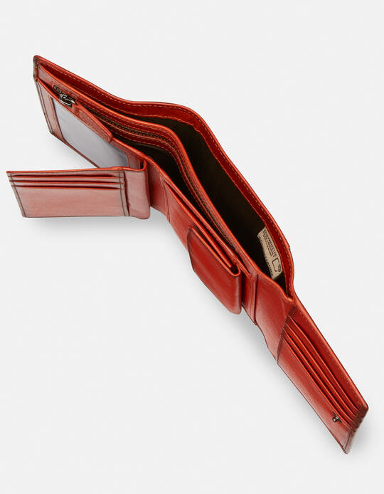 Warm and colour portafoglio medio anti-rfid in cuoio bifold con bordo effetto bruciato ARANCIO Cuoieria Fiorentina