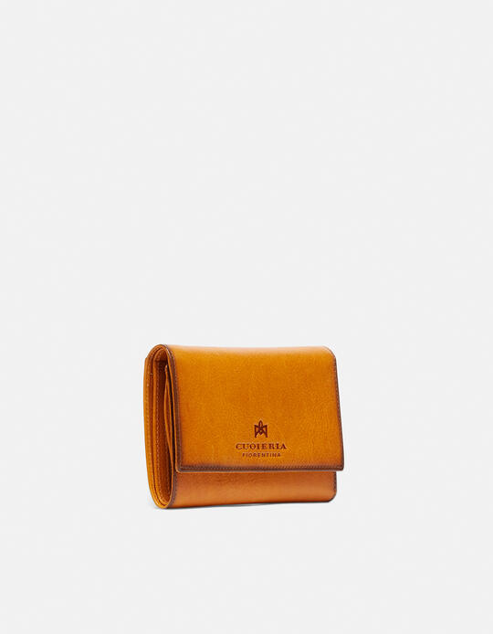 Warm and colour portafoglio medio anti-rfid in cuoio bifold con bordo effetto bruciato GIALLO Cuoieria Fiorentina