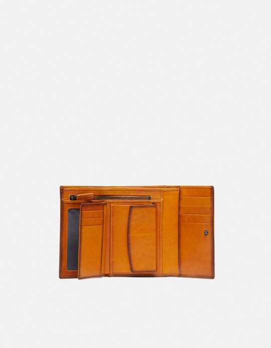Warm and colour portafoglio medio anti-rfid in cuoio bifold con bordo effetto bruciato GIALLO Cuoieria Fiorentina