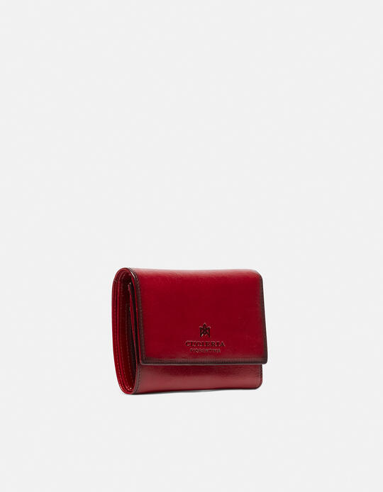 Warm and colour portafoglio medio anti-rfid in cuoio bifold con bordo effetto bruciato ROSSO Cuoieria Fiorentina