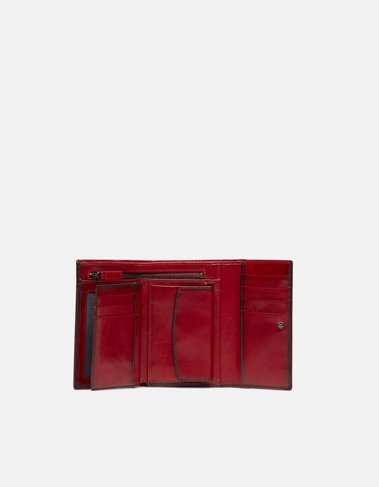 Warm and colour portafoglio medio anti-rfid in cuoio bifold con bordo effetto bruciato ROSSO Cuoieria Fiorentina