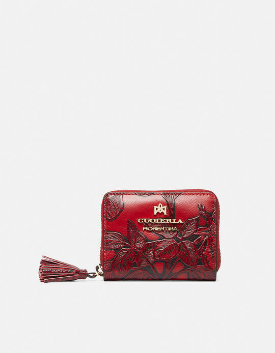 Mini accordion wallet in rose embossed printed leather ROSSO - Women's Wallets - Women's Wallets | WalletsCuoieria Fiorentina
