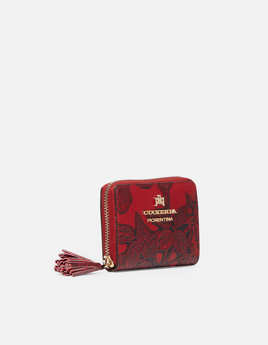 Mini accordion wallet in rose embossed printed leather ROSSO - Women's Wallets - Women's Wallets | WalletsCuoieria Fiorentina
