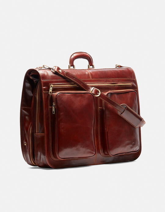 Oxford travel garment bag in vegetable tanned leather MARRONE - Luggage | TRAVEL BAGSCuoieria Fiorentina