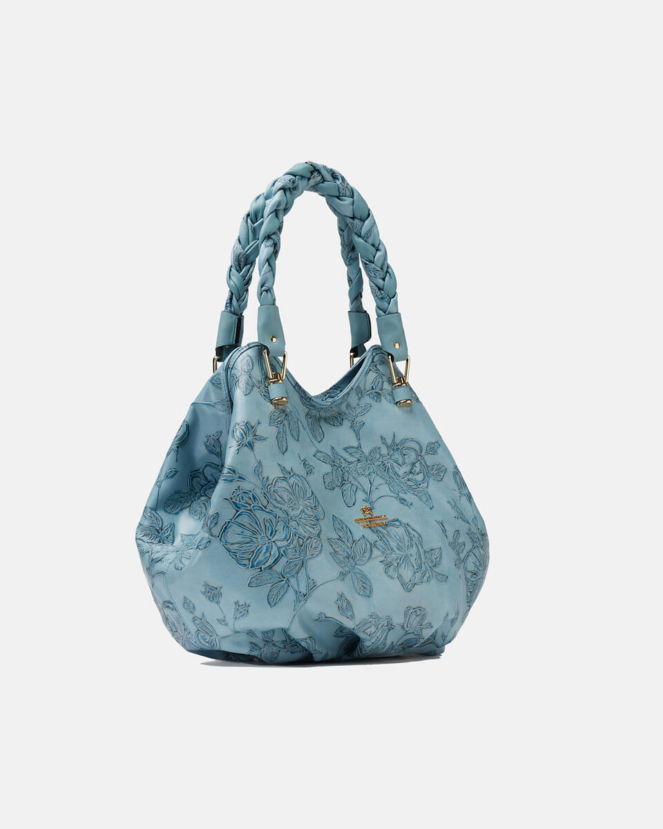 Mimì Borsa a spalla con doppiomanico intrecciato Celeste  - Borse A Spalla - Borse Donna - Borse - Cuoieria Fiorentina