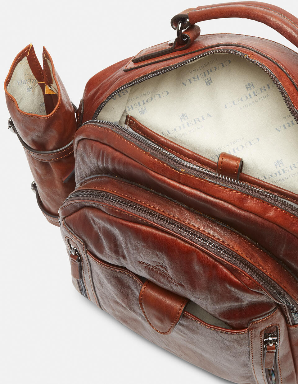 Bourbon men's medium backpack with umbrella holder - Backpacks & Toiletry bag | TRAVEL BAGS MARRONE - Backpacks & Toiletry bag | TRAVEL BAGSCuoieria Fiorentina