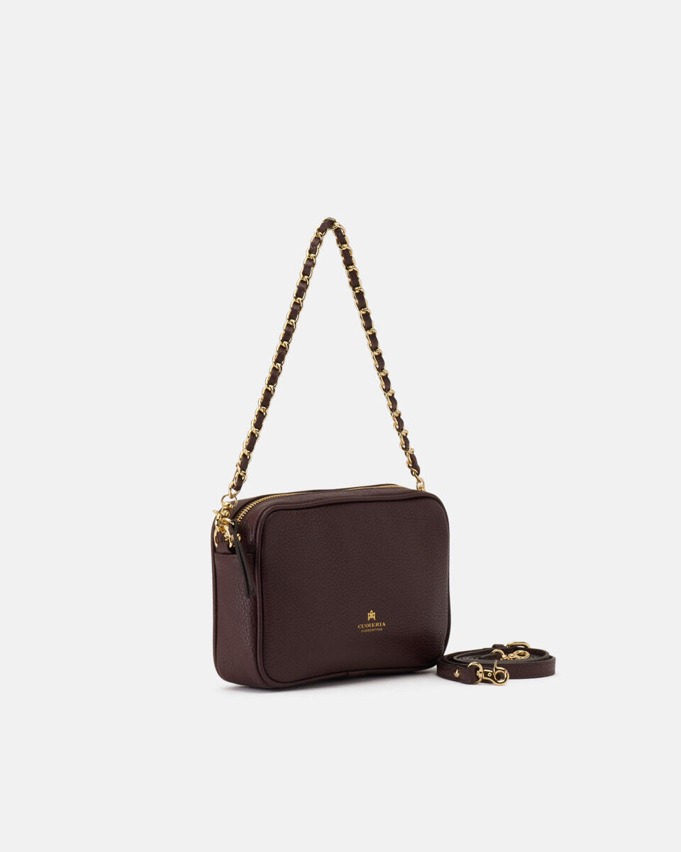 Velvet mini shoulder bag convertibile con doppia bandoliera Coffee  - Cuoieria Fiorentina