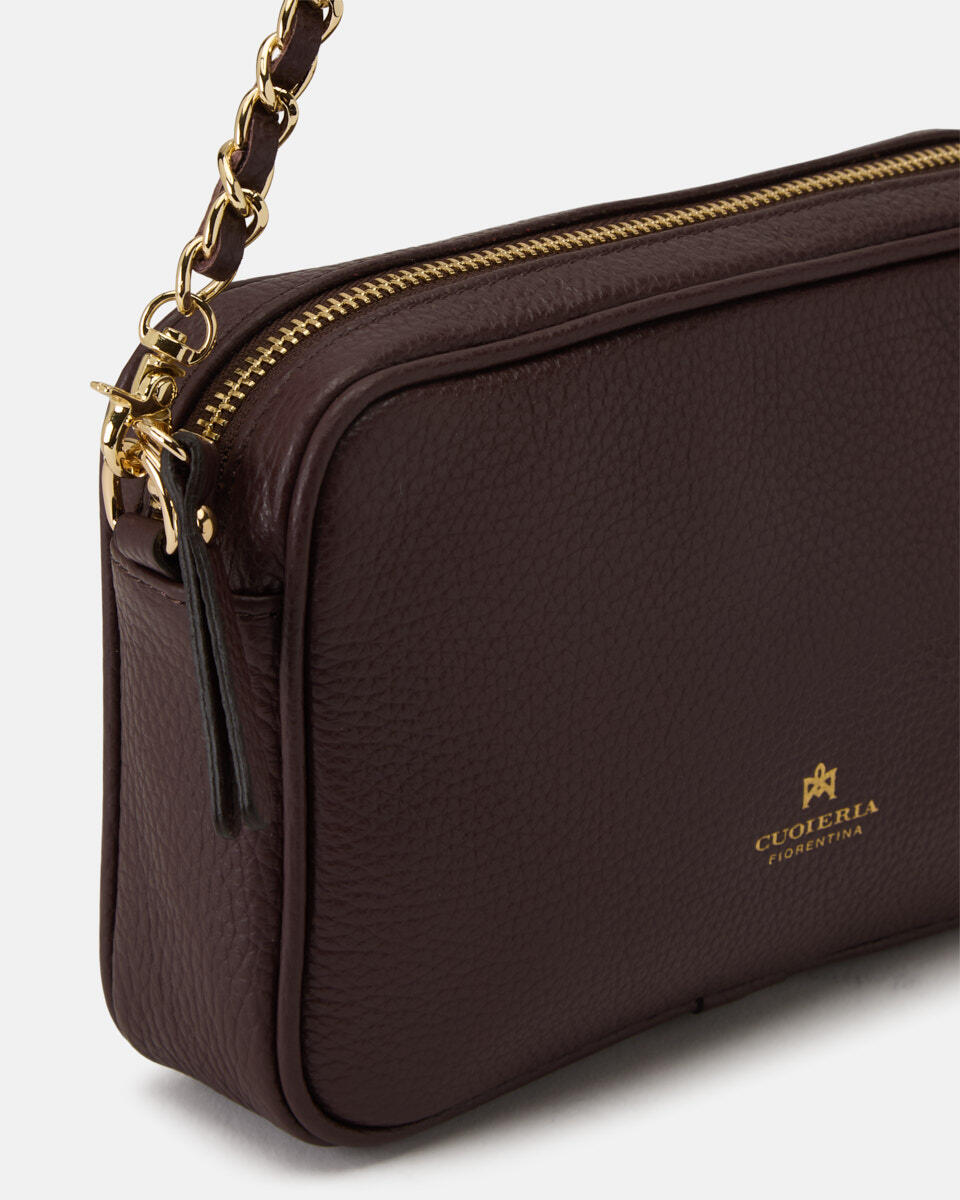 Velvet mini shoulder bag convertibile con doppia bandoliera Coffee  - Cuoieria Fiorentina