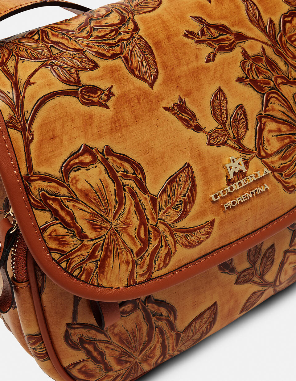 Messenger bag in rose embossed printed calfleather - Messenger Bags - WOMEN'S BAGS | bags Mimì BEIGE - Messenger Bags - WOMEN'S BAGS | bagsCuoieria Fiorentina
