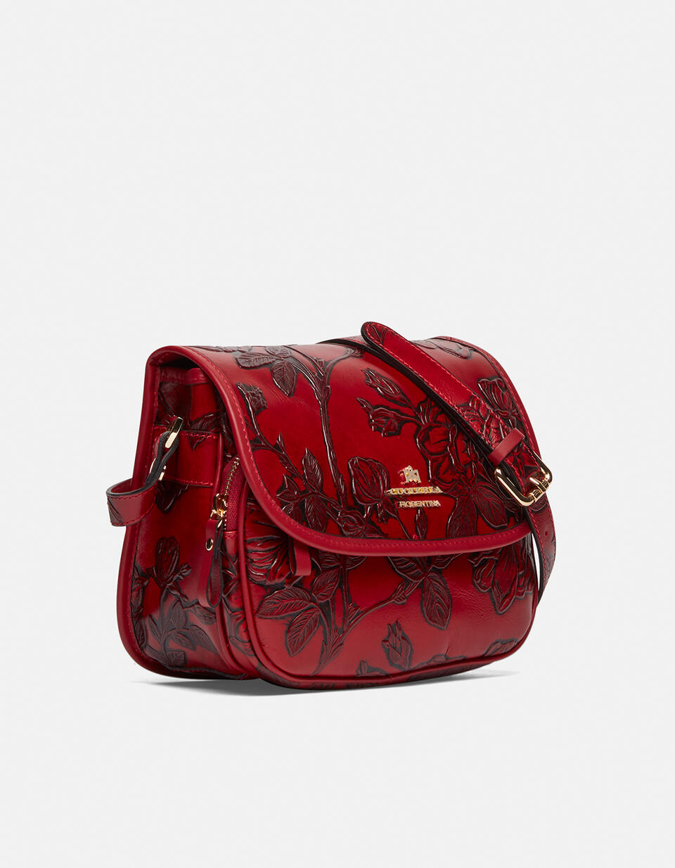 Borsa Mimì messenger in pelle stampata a rose ROSSO  - Messenger - Borse Donna - Borse - Cuoieria Fiorentina