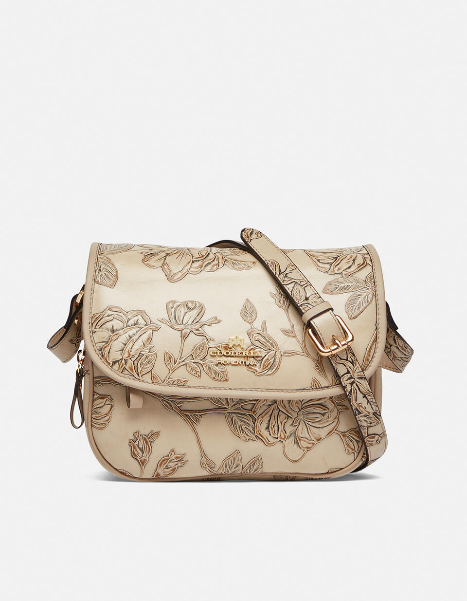 Messenger bag in rose embossed printed calfleather - Messenger Bags - WOMEN'S BAGS | bags Mimì TAUPE - Messenger Bags - WOMEN'S BAGS | bagsCuoieria Fiorentina