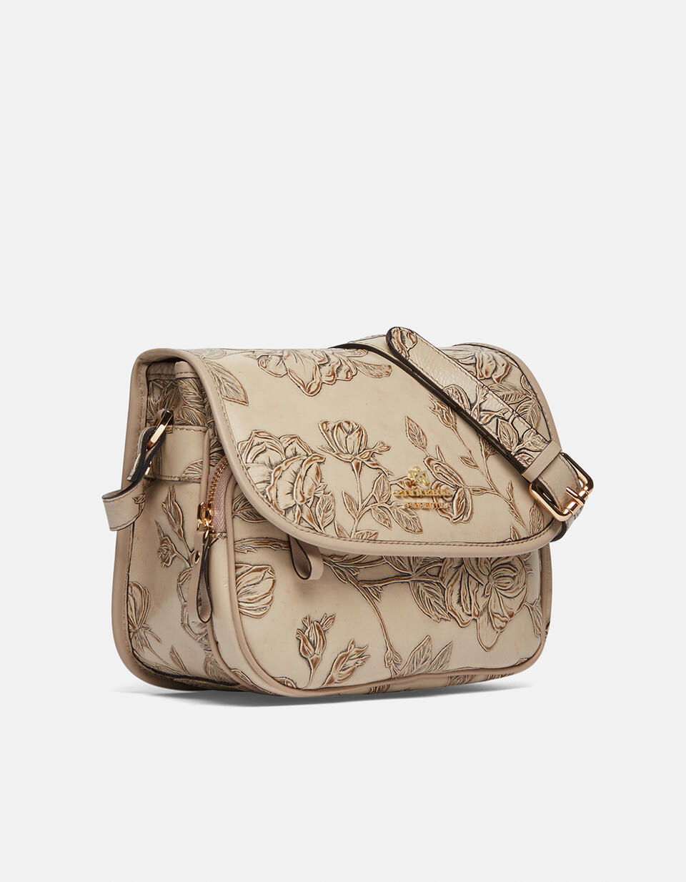 Messenger bag in rose embossed printed calfleather - Messenger Bags - WOMEN'S BAGS | bags Mimì TAUPE - Messenger Bags - WOMEN'S BAGS | bagsCuoieria Fiorentina