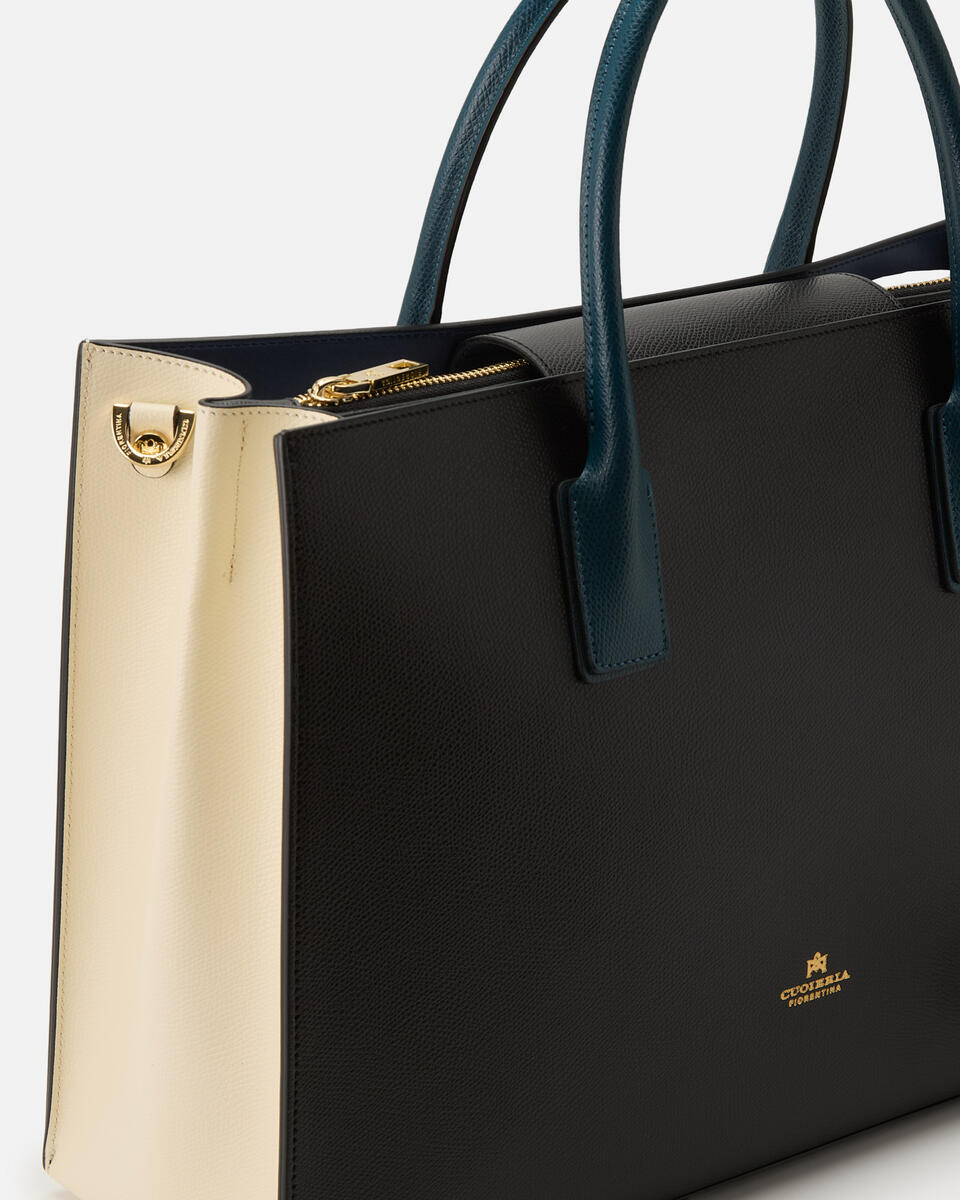 Large tote bag Blackproseccoteal  - Cuoieria Fiorentina