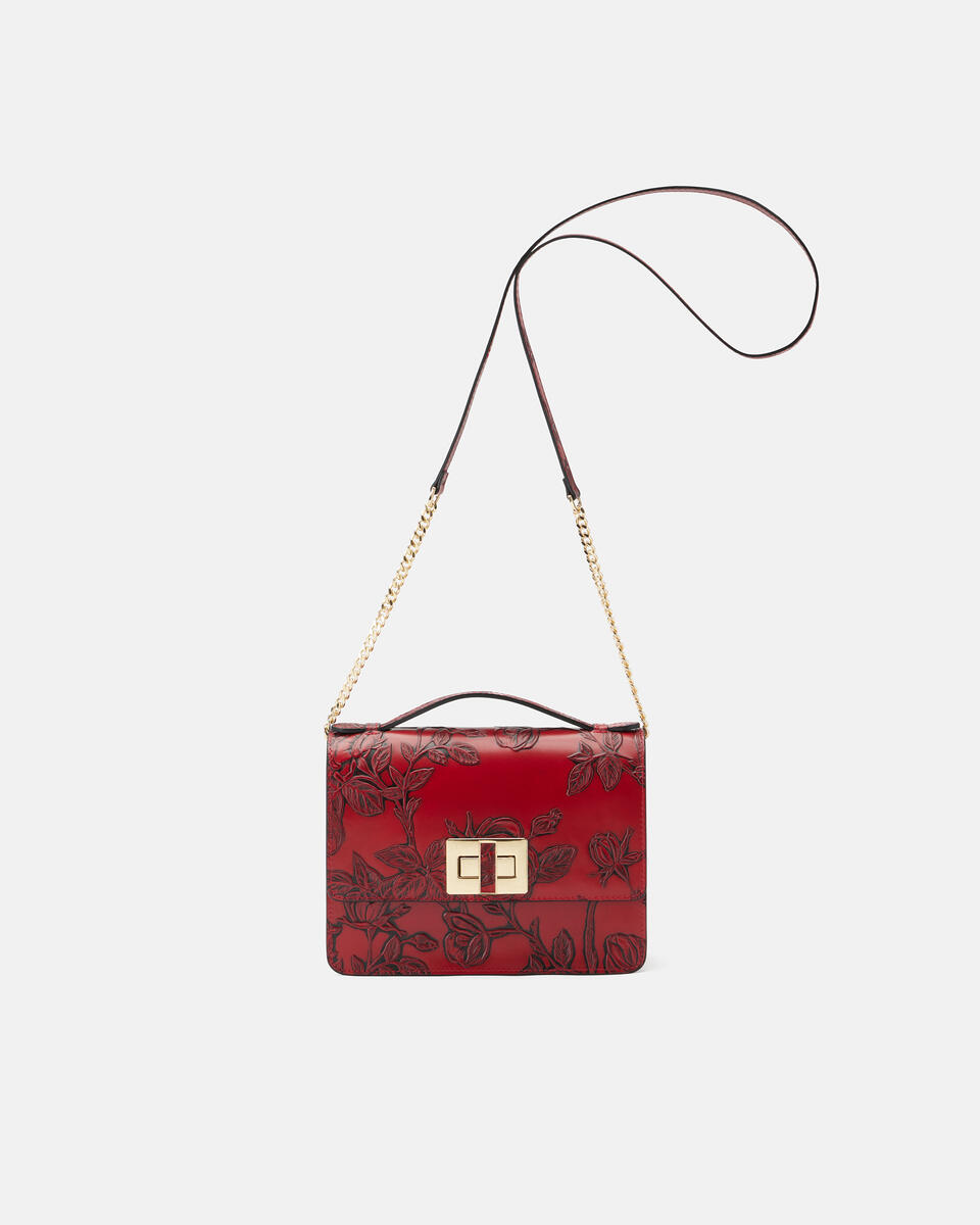 Mimì large clutch bag with fixed        shoulder strap in leather and metal - Crossbody Bags - WOMEN'S BAGS | bags ROSSO - Crossbody Bags - WOMEN'S BAGS | bagsCuoieria Fiorentina