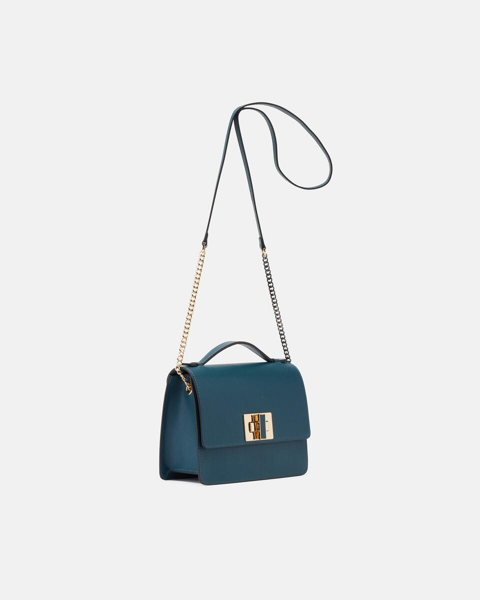 Bella  big crossbodyclutch con tracolla in pelle e metallo Petrolio  - Mini Bags - Borse Donna - Borse - Cuoieria Fiorentina