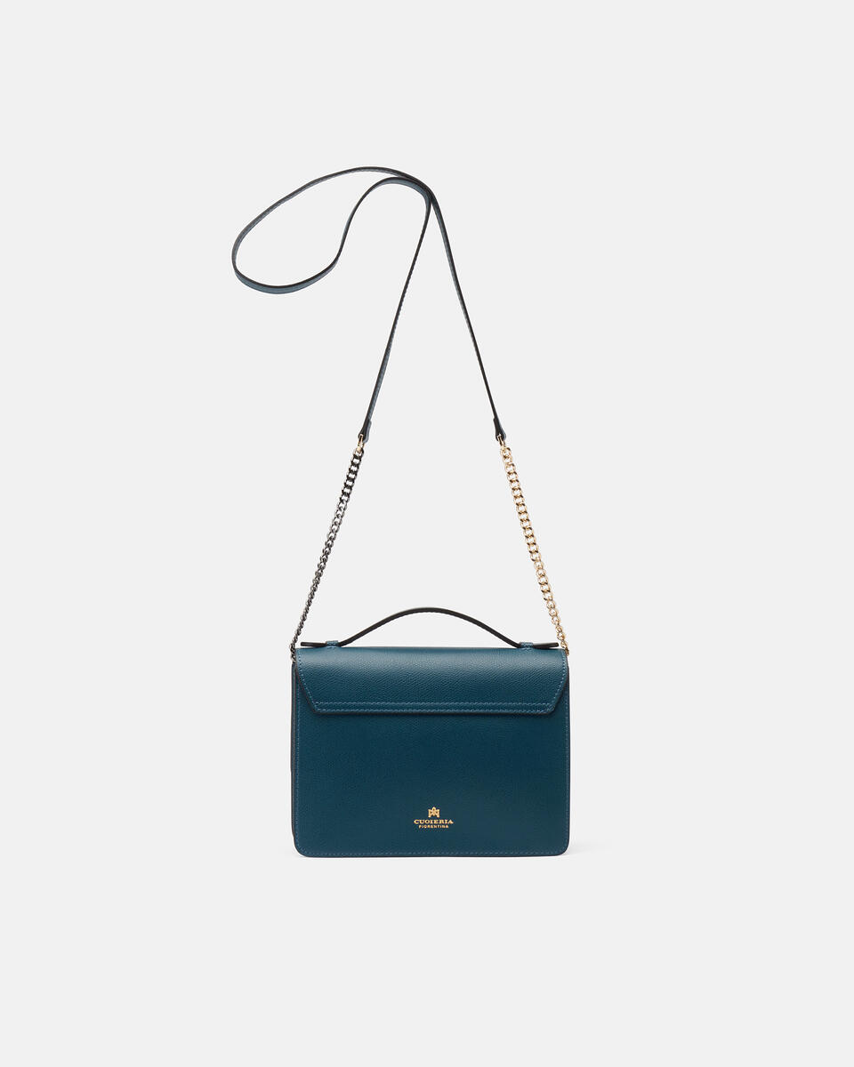 Bella  big crossbodyclutch con tracolla in pelle e metallo Petrolio  - Mini Bags - Borse Donna - Borse - Cuoieria Fiorentina