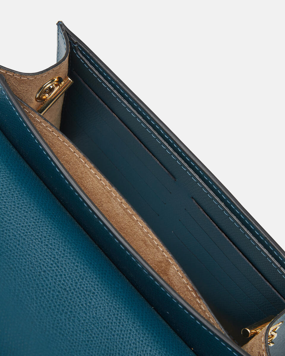 Bella  big crossbodyclutch con tracolla in pelle e metallo Petrolio  - Mini Bags - Borse Donna - Borse - Cuoieria Fiorentina