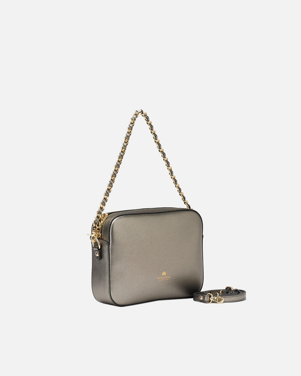 Bella clutch bag con tracolla in pelle e metallo Acciaio  - Pochette - Borse Donna - Borse - Cuoieria Fiorentina