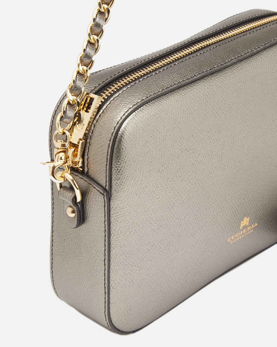 Bella clutch bag con tracolla in pelle e metallo Acciaio  - Pochette - Borse Donna - Borse - Cuoieria Fiorentina