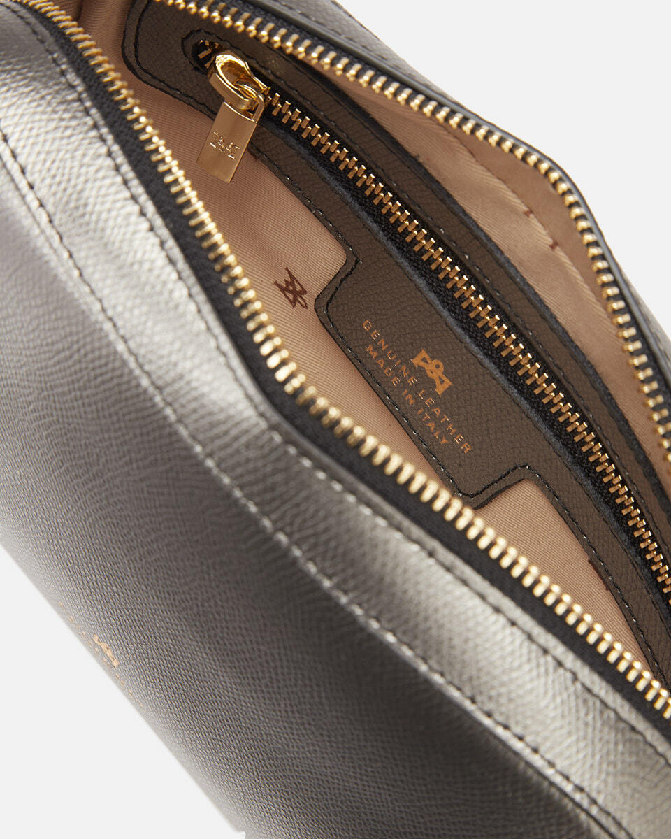 Bella clutch bag con tracolla in pelle e metallo Acciaio  - Pochette - Borse Donna - Borse - Cuoieria Fiorentina