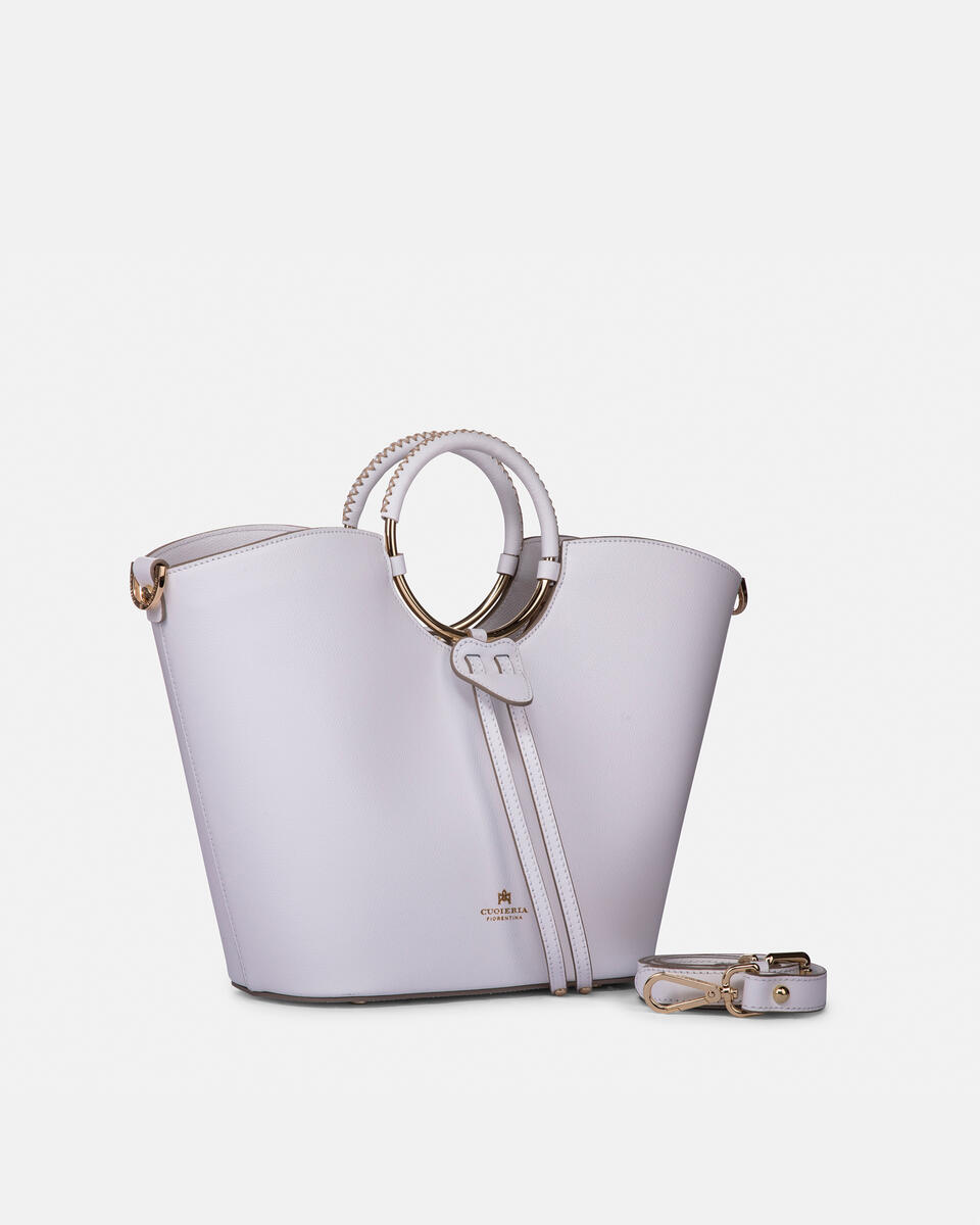 Oblò media in vitello palmellato BIANCO  - Tote Bag - Borse Donna - Borse - Cuoieria Fiorentina